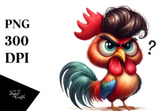 Watercolor Rooster Standing with Funy Haircut Clipart Product Image 1
