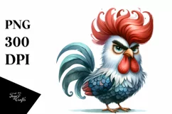 Watercolor Rooster Standing with Funy Haircut Clipart Product Image 1