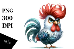 Watercolor Rooster Standing with Funy Haircut Clipart Product Image 1