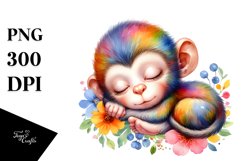 Colorful Watercolor Baby Monkey Sleeping Product Image 1