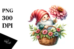 Floating Gnome with Large Zinnia PNG Product Image 1