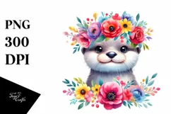 Vibrant Otter with Flower Crown PNG Product Image 3