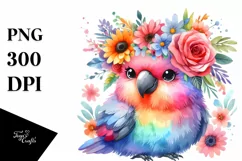Colorful Parrot with Flower Crown | Sublimation Clipart Product Image 1