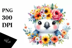 Colorful Parrot with Flower Crown | Sublimation Clipart Product Image 3