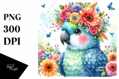 Colorful Parrot with Flower Crown | Sublimation Clipart Product Image 1