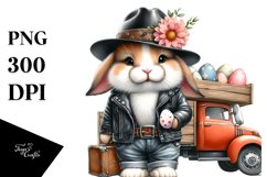 Watercolor Goofy Bunny Running with Eggs PNG Product Image 1