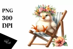 Watercolor Beach Chair Chicken Clipart Product Image 1