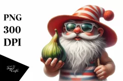 Gnome in Beach Wear Holding Fig PNG Product Image 1