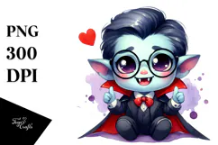 Cute Vampire with Love Sign PNG Product Image 1