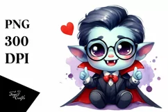 Cute Vampire with Love Sign PNG Product Image 1