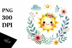 Cute Sun Watercolor PNG Product Image 1