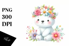 Pastel Polar Bear with Flower Crown | Sublimation Clipart Product Image 3