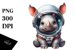 Cute Baby Rhino Astronaut, PNG Product Image 1