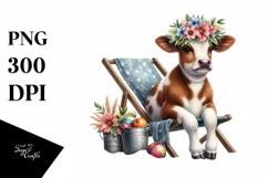 Adorned Young Cow with Flowers | Beach Chair | Clipart Product Image 1
