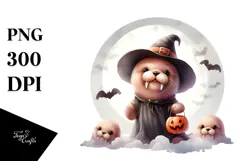 Cute Baby Walrus on Halloween Cloud PNG Product Image 1