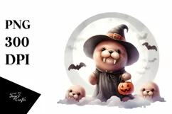 Cute Baby Walrus on Halloween Cloud PNG Product Image 1