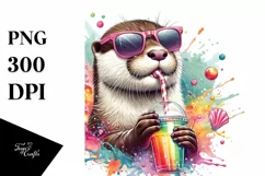Quirky Otter with Straw Art | Sublimation | Clipart Product Image 1