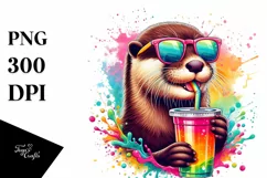 Colorful Otter with Straw | Sublimation | Clipart Product Image 1