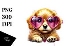 Puppy with Heart-Shaped Sunglasses, PNG Product Image 1