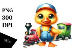 Watercolor with Baby Duck Wearing Small Train Product Image 1