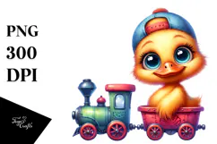 Cute Baby Duck in Train, PNG Product Image 1