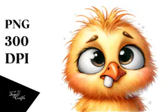 Watercolor Chick Portrait with Goofy Teeth Clipart Product Image 1