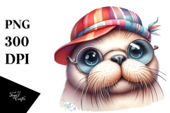 Cute Baby Walrus with Hat and Sunglasses, PNG Product Image 1