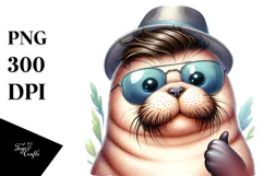 Cool Baby Walrus with Hat and Sunglasses, High-Res PNG Product Image 1
