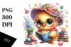 Vibrant Baby Chicken Sitting with Book PNG Product Image 1