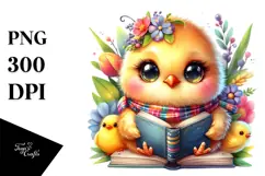 Vibrant Baby Chicken with Book PNG Product Image 1