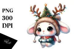 Winter Rabbit with Reindeer Horns PNG Product Image 1
