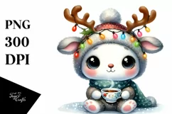 Cute Rabbit with Reindeer Horns PNG Product Image 3