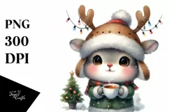 Winter Rabbit with Reindeer Horns PNG Product Image 3