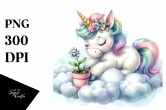 Baby Unicorn Gardening on a Cloud | Sublimation Clipart Product Image 3