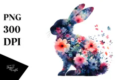 Sitting Bunny Silhouette made of Abstract Flowers, White Product Image 1