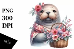 baby Walrus with Flowers and Blossom | Clipart Product Image 3