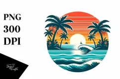Retro Tropical Island Sunset | Sublimation | Clipart Product Image 1