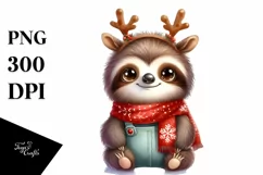 Winter Sloth with Reindeer Horns PNG Product Image 1