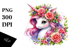 Cute Unicorn with Floral Wreath PNG Product Image 1