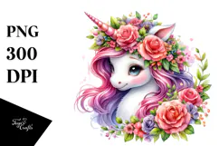 Cute Unicorn with Floral Wreath PNG Product Image 1