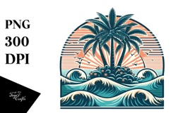 Retro Tropical Tree Waves Clipart PNG Product Image 1