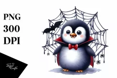 Baby Penguin in Front of Spider Web with Vampire Fangs Product Image 3