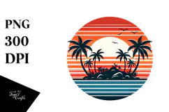 Retro Tropical Island Sunset, Tshirt Style, PNG Product Image 1