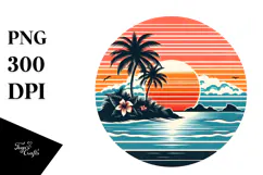 Retro Tropical Island Sunset, Tshirt Style, PNG Product Image 1
