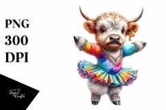 Baby Highland Cow in Lyrical Dancer's Outfit, Printable PNG Product Image 3