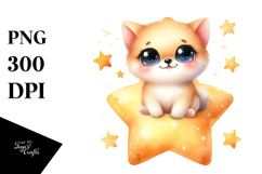 Watercolor Cute Baby Sitting on Star | Clipart Product Image 1