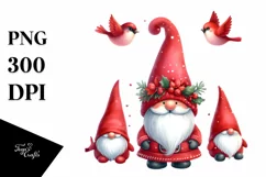 Cute Red Christmas Gnomes in Winter PNG Product Image 1