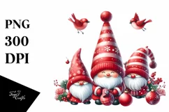 Cute Red Christmas Gnomes in Winter PNG Product Image 1