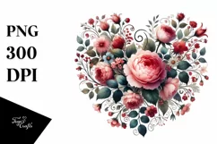 colorful Digital Floral Heart, PNG Product Image 1