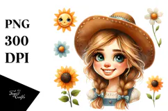 Watercolor Princess Portrait with Hat and Sunflower Product Image 1